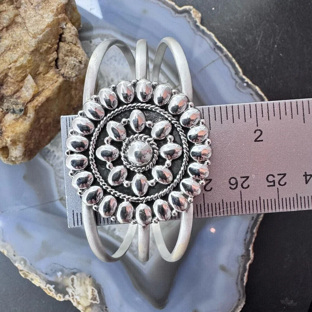 Sterling Silver Southwestern Style Flower Cluster Split Shank Bracelet For Women